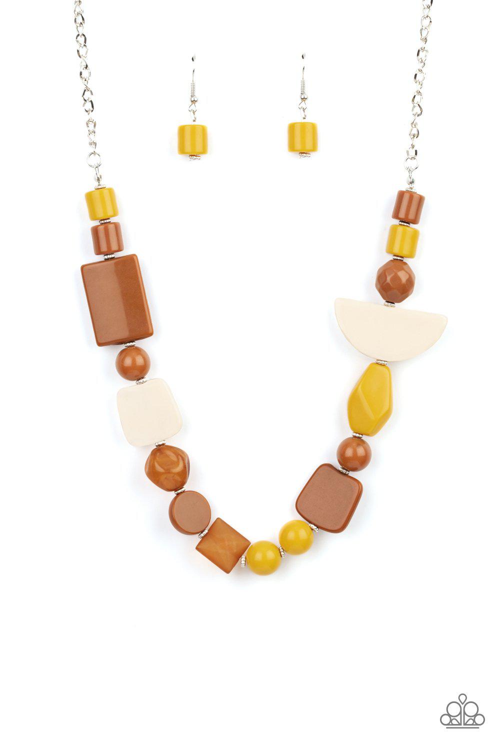 Tranquil Trendsetter Yellow and Brown Abstract Acrylic Necklace - Paparazzi Accessories 2021 Convention Exclusive- lightbox - CarasShop.com - $5 Jewelry by Cara Jewels