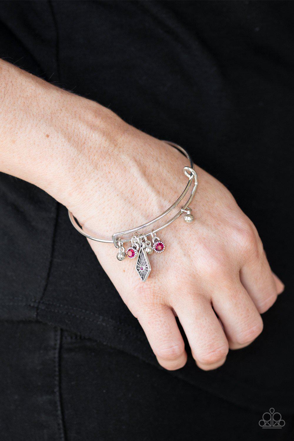 Treasure Charms Pink Charm Bangle Bracelet - Paparazzi Accessories-CarasShop.com - $5 Jewelry by Cara Jewels