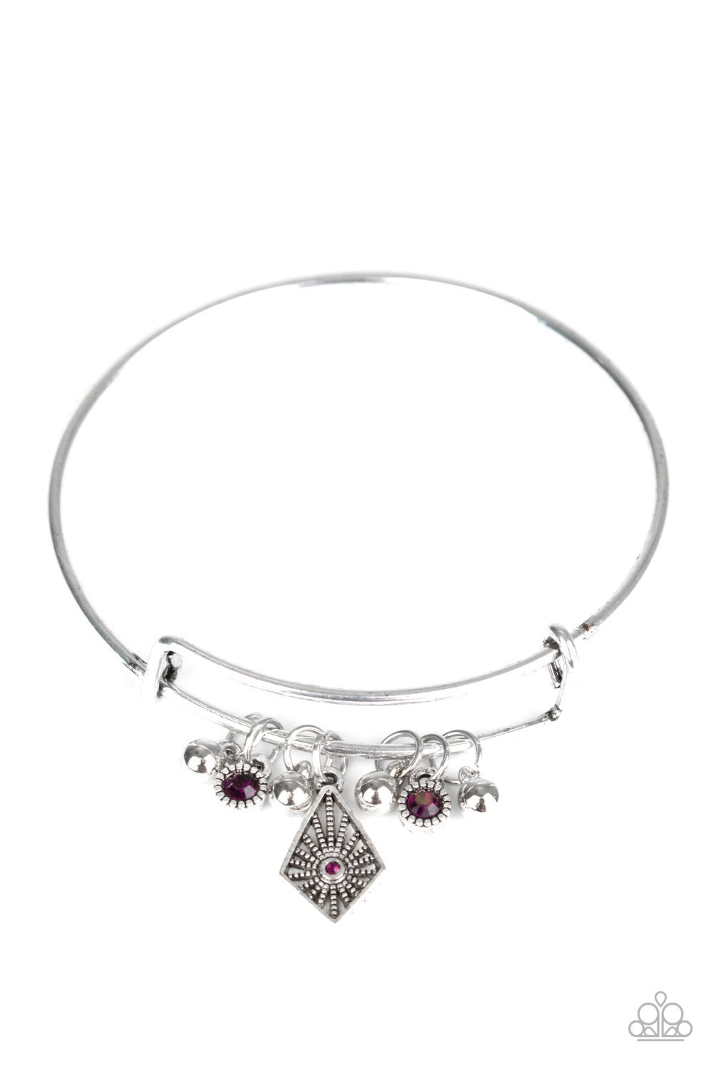Treasure Charms Purple and Silver Charm Bangle Bracelet - Paparazzi Accessories-CarasShop.com - $5 Jewelry by Cara Jewels
