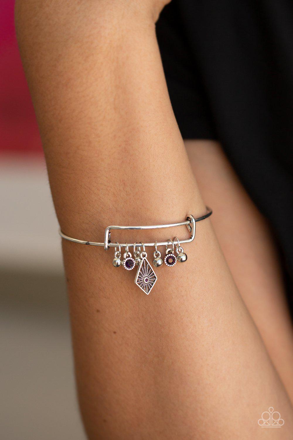 Treasure Charms Purple and Silver Charm Bangle Bracelet - Paparazzi Accessories-CarasShop.com - $5 Jewelry by Cara Jewels