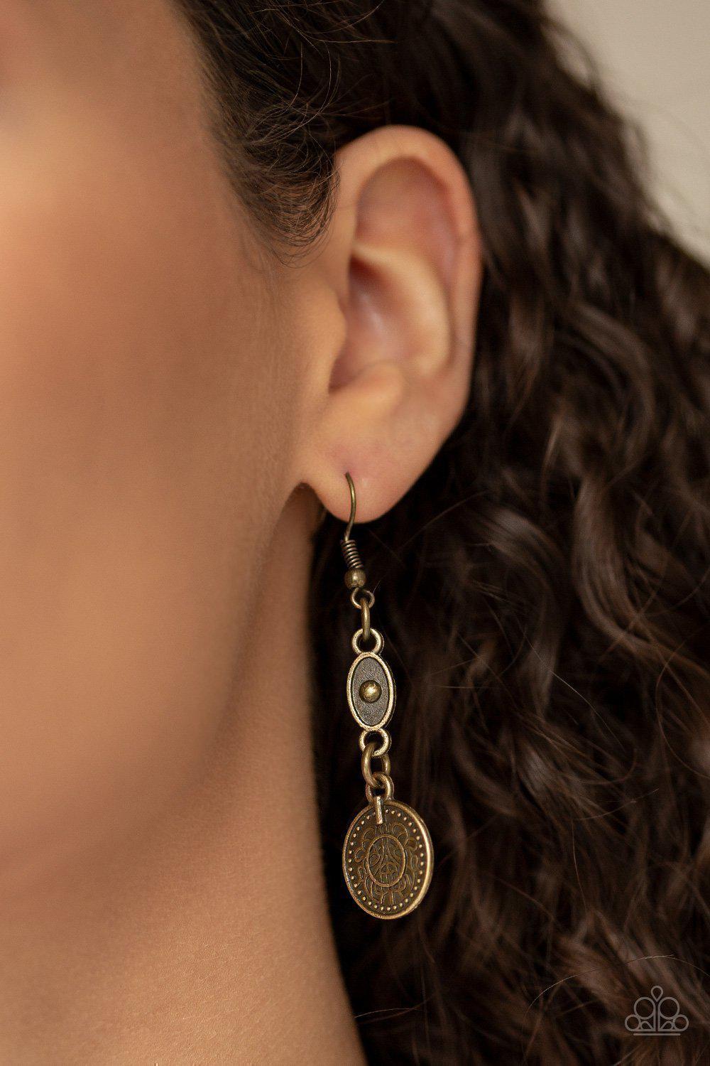Treasure Temptress Brass Statement Necklace - Paparazzi Accessories-CarasShop.com - $5 Jewelry by Cara Jewels