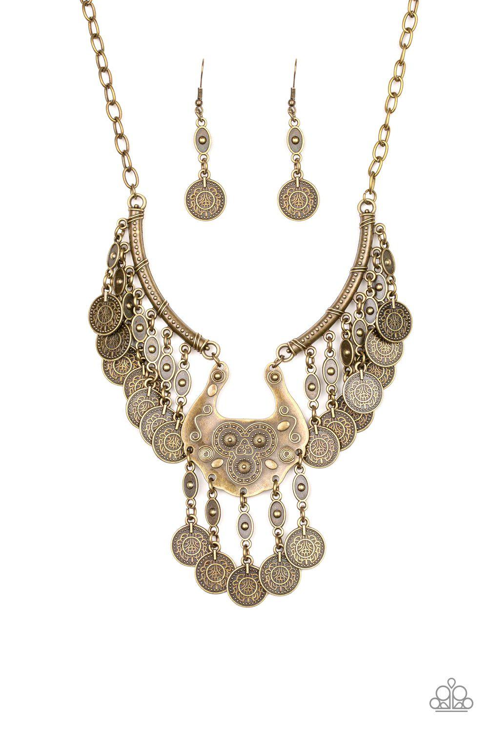 Treasure Temptress Brass Statement Necklace - Paparazzi Accessories-CarasShop.com - $5 Jewelry by Cara Jewels