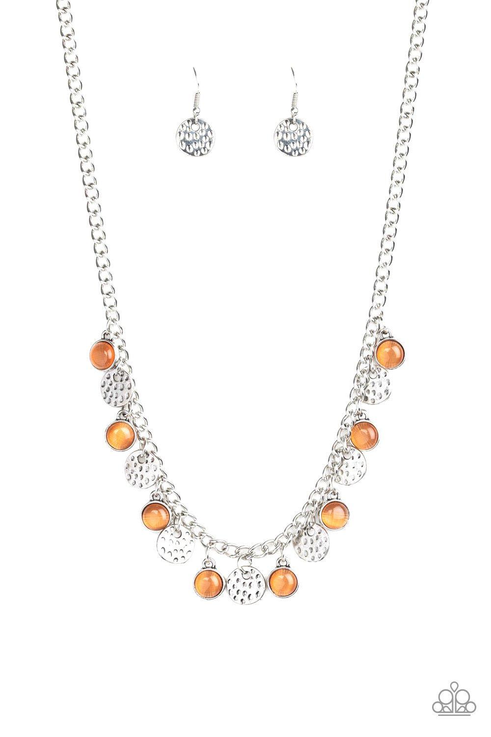 Treasure Tour Orange Moonstone and Silver Necklace - Paparazzi Accessories-CarasShop.com - $5 Jewelry by Cara Jewels