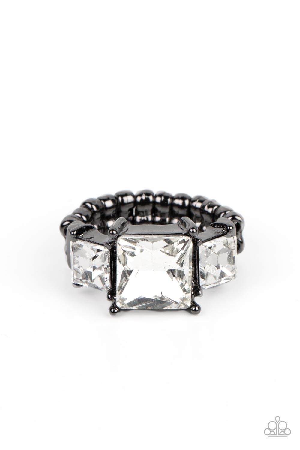 Treasured Twinkle Gunmetal Black &amp; White Rhinestone Ring - Paparazzi Accessories- lightbox - CarasShop.com - $5 Jewelry by Cara Jewels