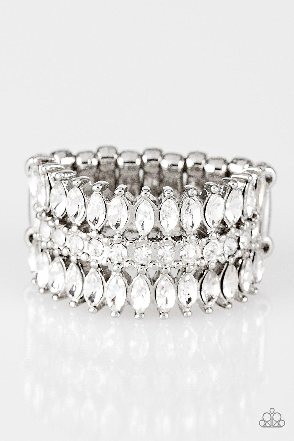 Treasury Fund White Rhinestone Ring - Paparazzi Accessories-CarasShop.com - $5 Jewelry by Cara Jewels