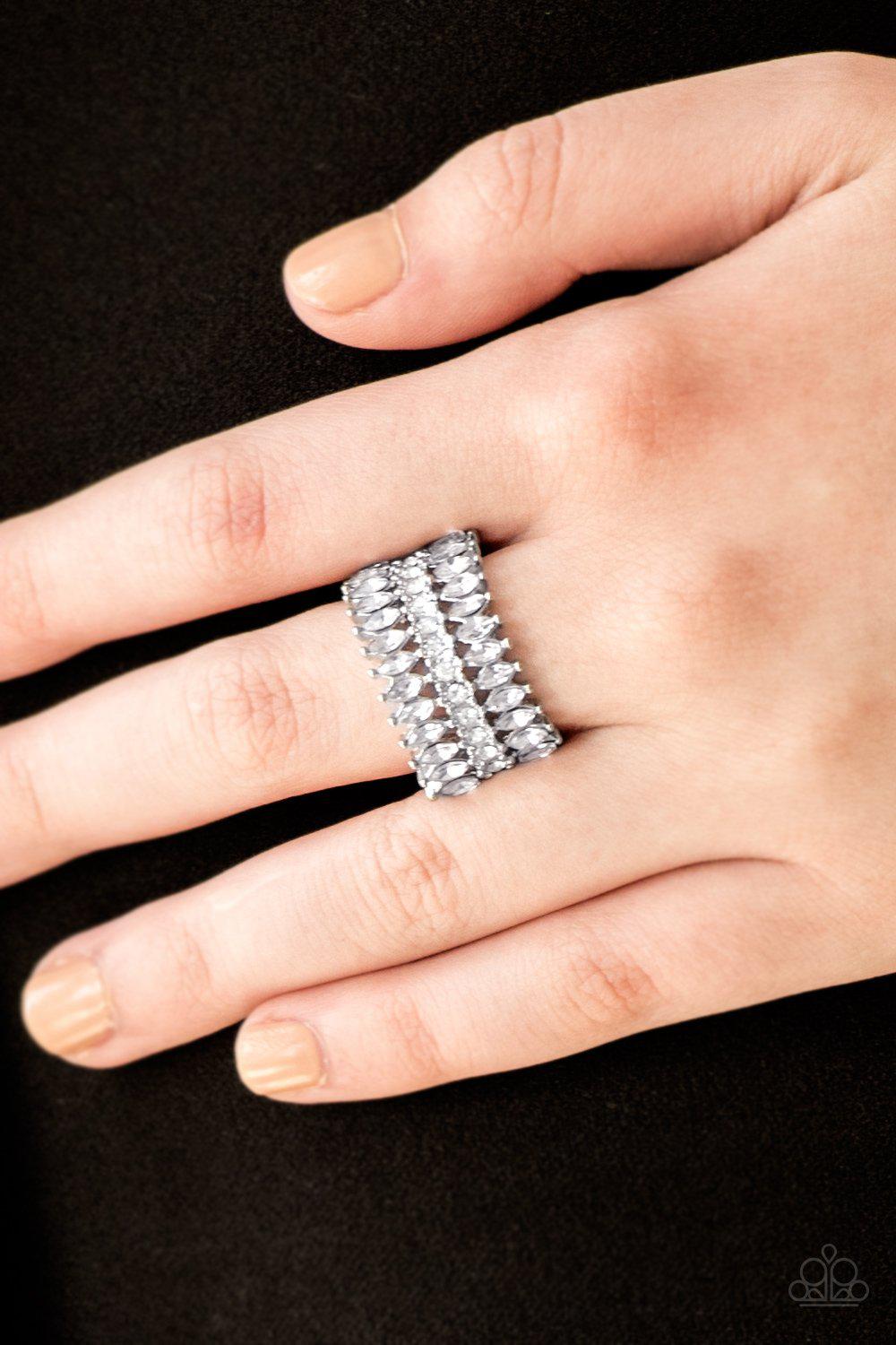 Treasury Fund White Rhinestone Ring - Paparazzi Accessories-CarasShop.com - $5 Jewelry by Cara Jewels