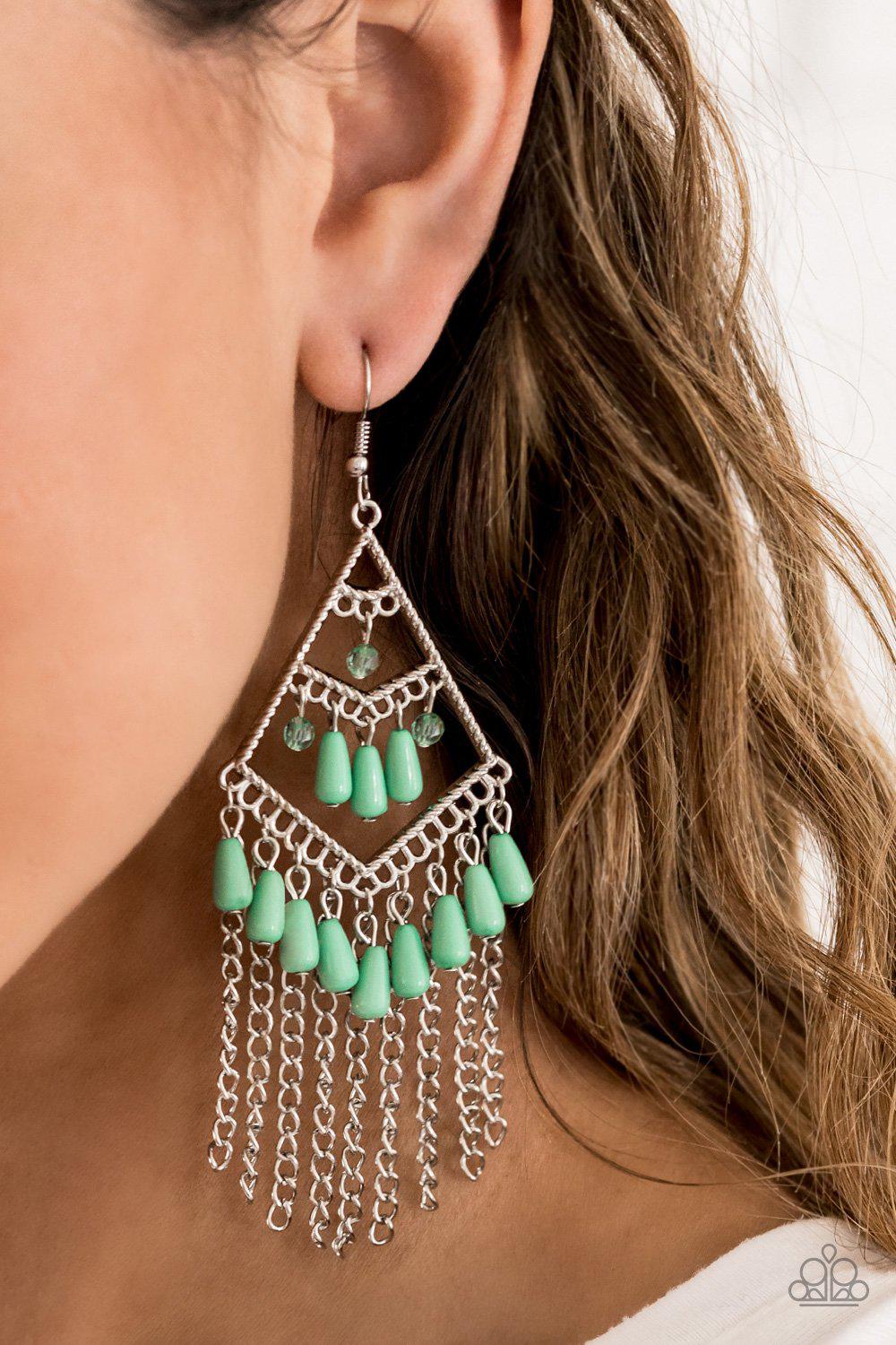 Trending Transcendence Green and Silver Earrings - Paparazzi Accessories-CarasShop.com - $5 Jewelry by Cara Jewels