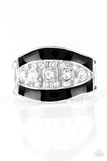 Trending Treasure Black and White Rhinestone Ring - Paparazzi Accessories-CarasShop.com - $5 Jewelry by Cara Jewels