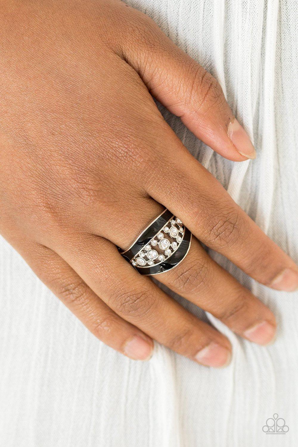 Trending Treasure Black and White Rhinestone Ring - Paparazzi Accessories-CarasShop.com - $5 Jewelry by Cara Jewels