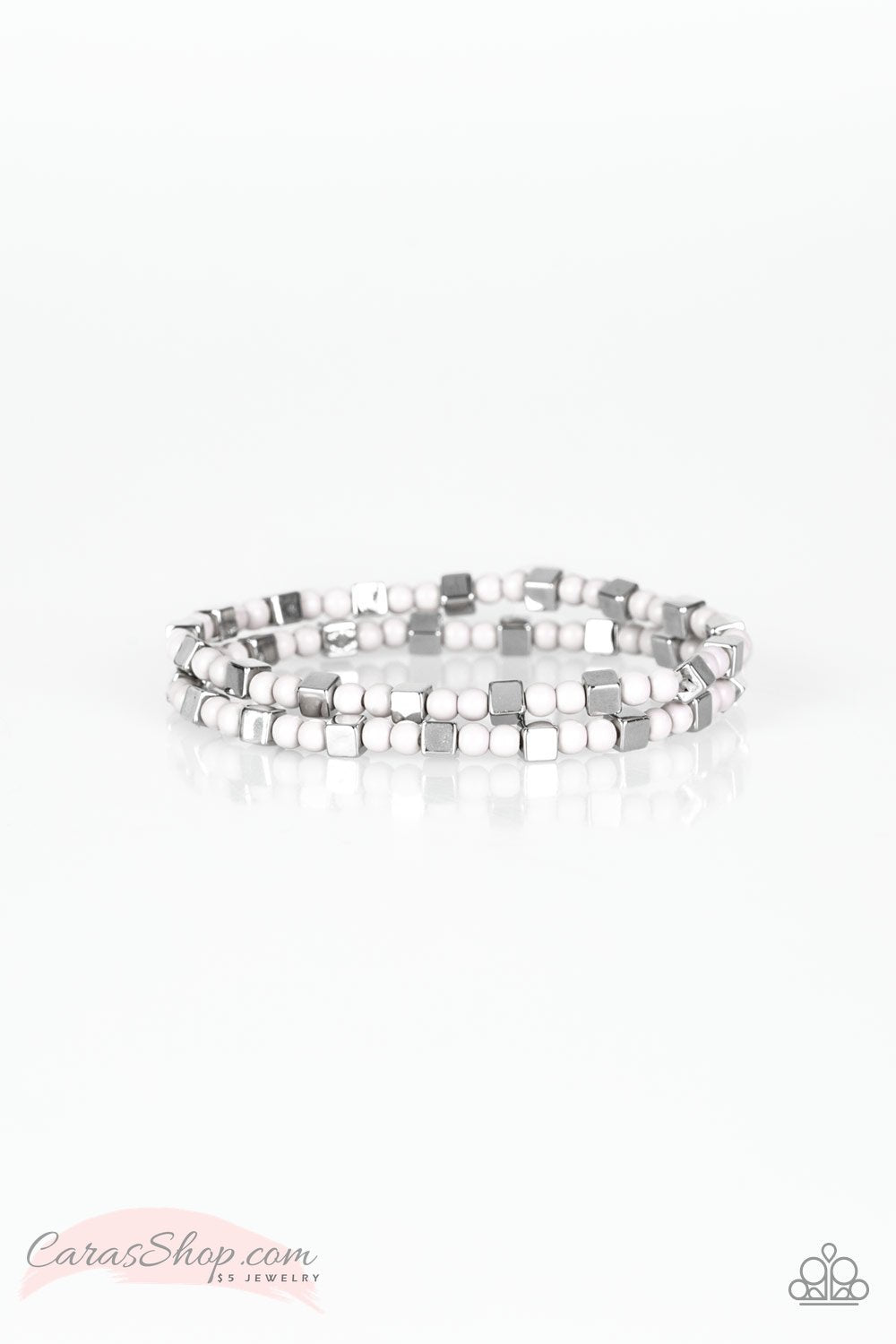 Trendy Tribalist Gray and Silver Stretch Bracelet Set - Paparazzi Accessories-CarasShop.com - $5 Jewelry by Cara Jewels