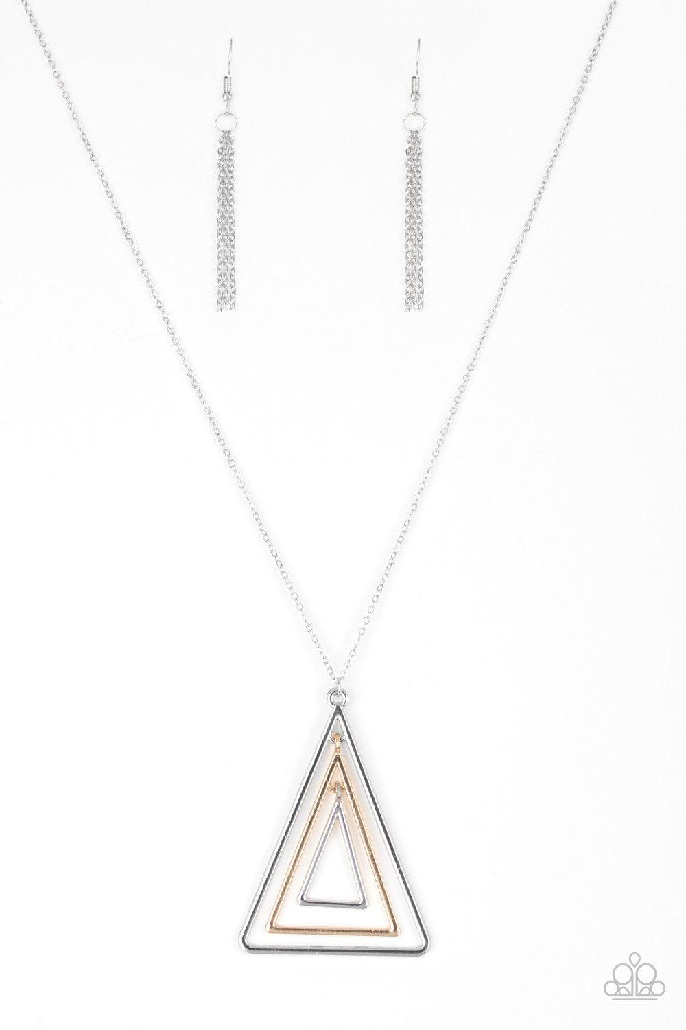 TRI Harder Silver and Gold Necklace - Paparazzi Accessories - lightbox -CarasShop.com - $5 Jewelry by Cara Jewels