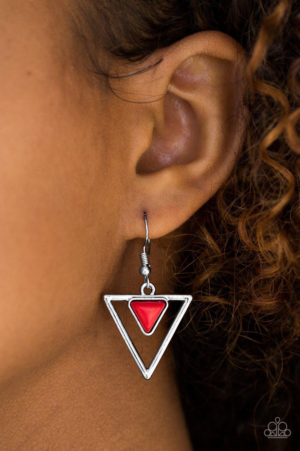 Triassic Princess Red Earrings - Paparazzi Accessories-CarasShop.com - $5 Jewelry by Cara Jewels