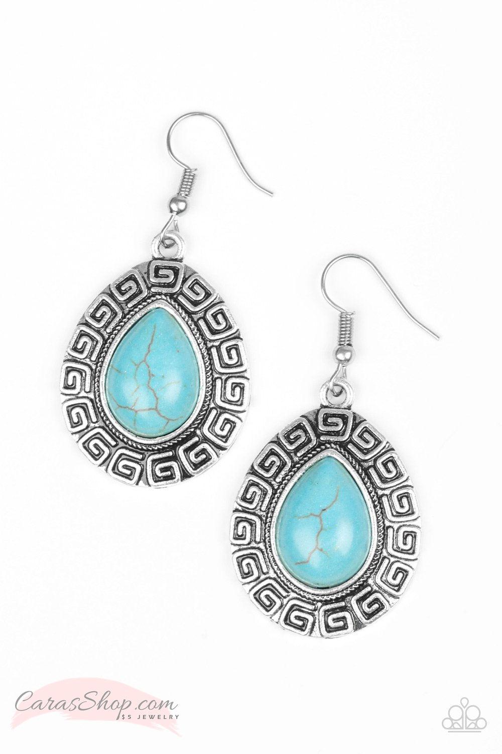 Tribal Tango - Blue Turquoise Stone Earrings - Paparazzi Accessories-CarasShop.com - $5 Jewelry by Cara Jewels