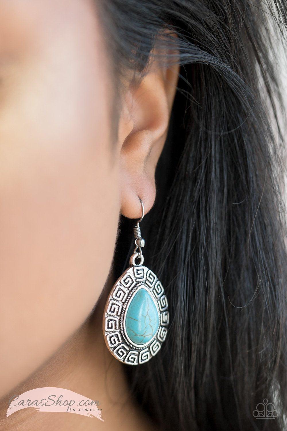 Tribal Tango - Blue Turquoise Stone Earrings - Paparazzi Accessories-CarasShop.com - $5 Jewelry by Cara Jewels