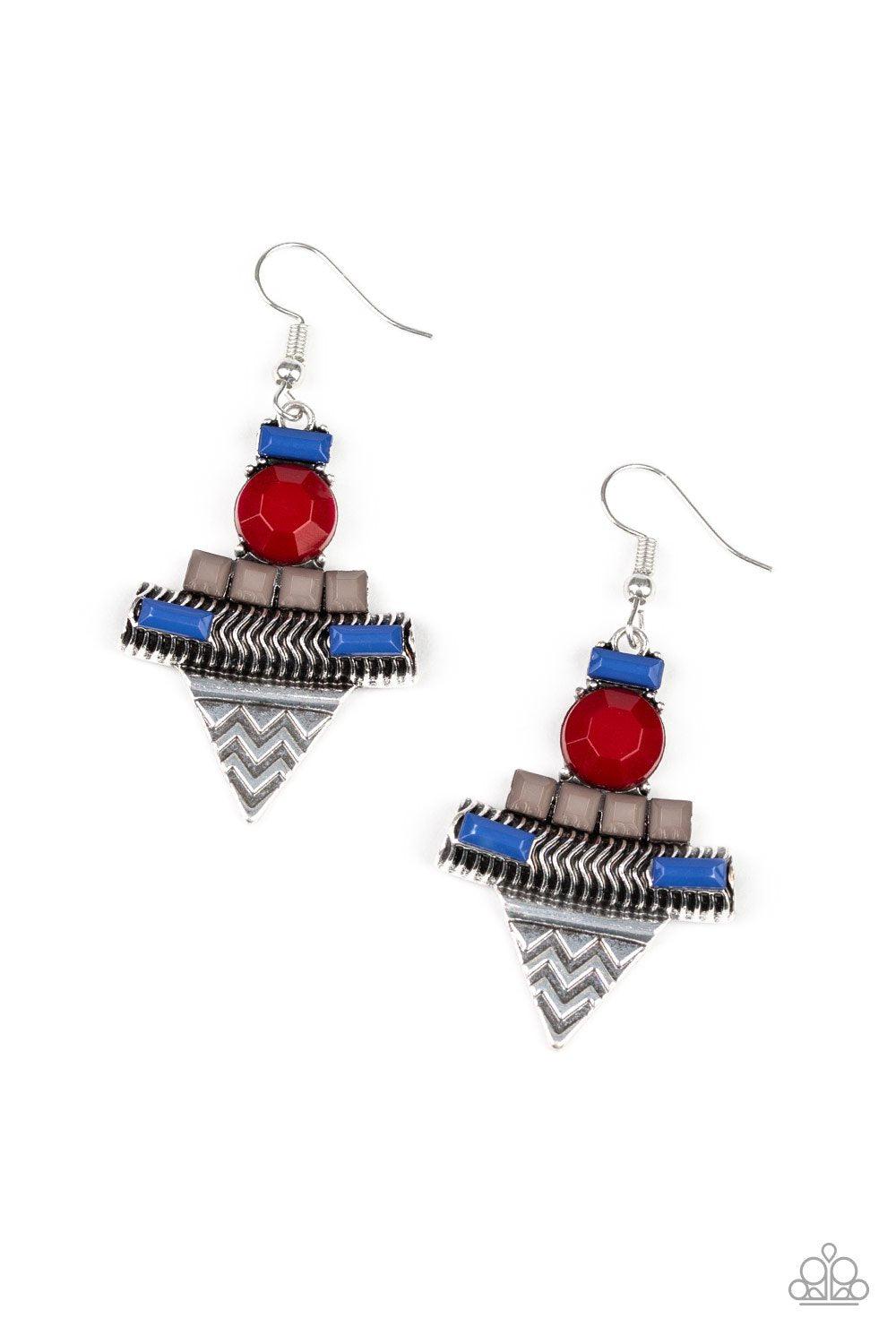 Tribal Terrain Multi Blue, Gray and Wine Earrings - Paparazzi Accessories-CarasShop.com - $5 Jewelry by Cara Jewels