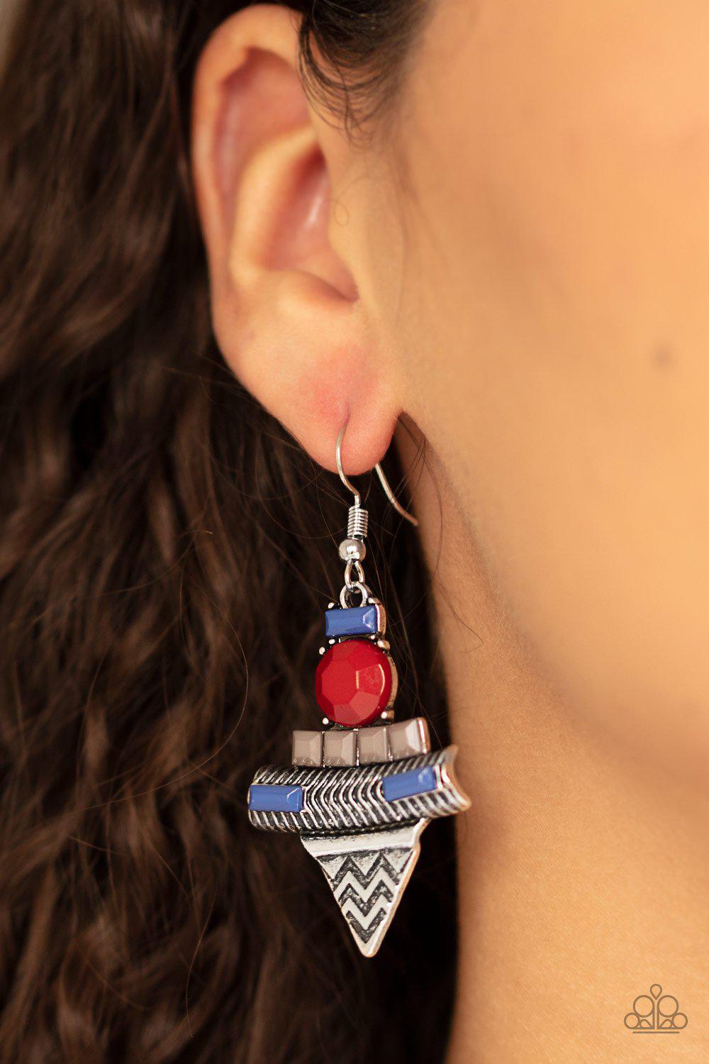 Tribal Terrain Multi Blue, Gray and Wine Earrings - Paparazzi Accessories-CarasShop.com - $5 Jewelry by Cara Jewels