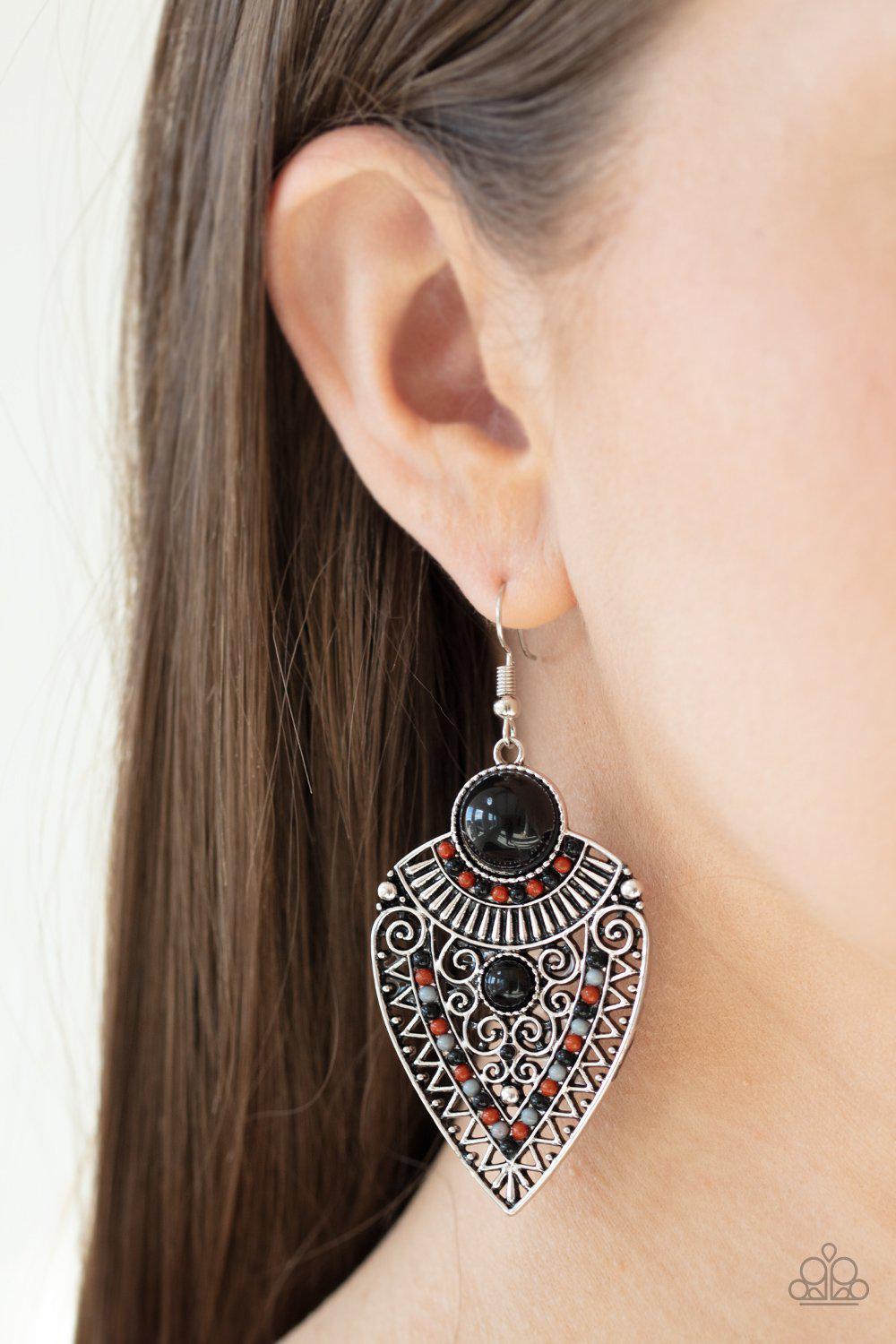 Tribal Territory Black and Silver Earrings - Paparazzi Accessories-CarasShop.com - $5 Jewelry by Cara Jewels
