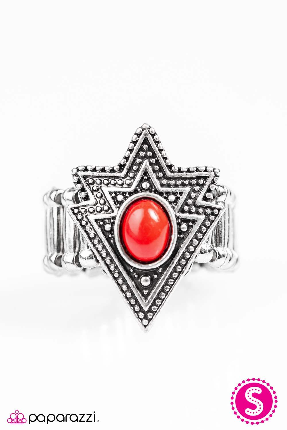 Tribe Vibe Silver and Red Ring - Paparazzi Accessories-CarasShop.com - $5 Jewelry by Cara Jewels