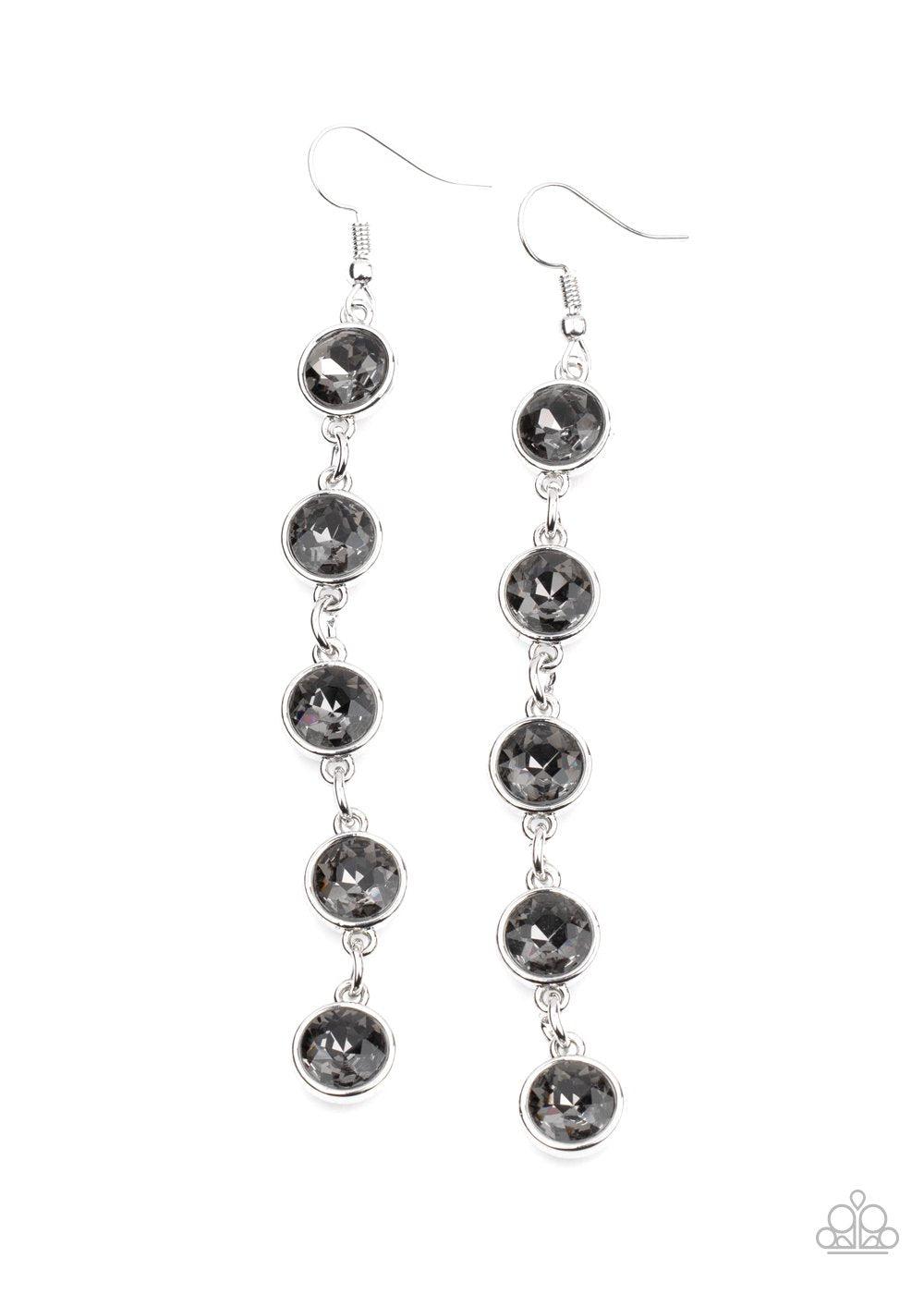 Trickle Down Twinkle Silver Smoky Rhinestone Earrings - Paparazzi Accessories-CarasShop.com - $5 Jewelry by Cara Jewels