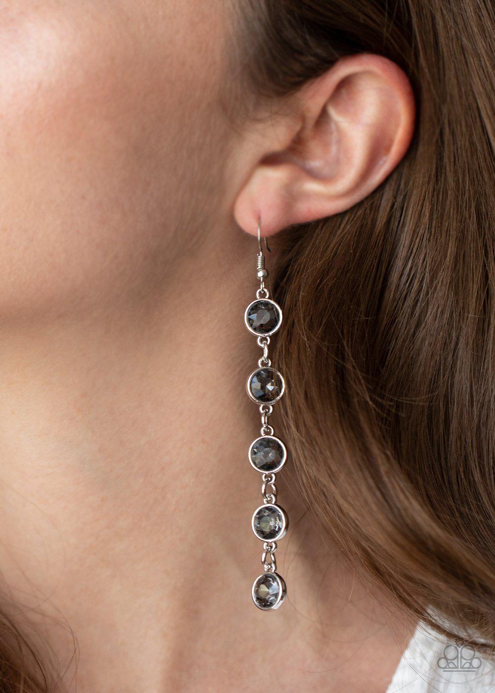 Trickle Down Twinkle Silver Smoky Rhinestone Earrings - Paparazzi Accessories-CarasShop.com - $5 Jewelry by Cara Jewels