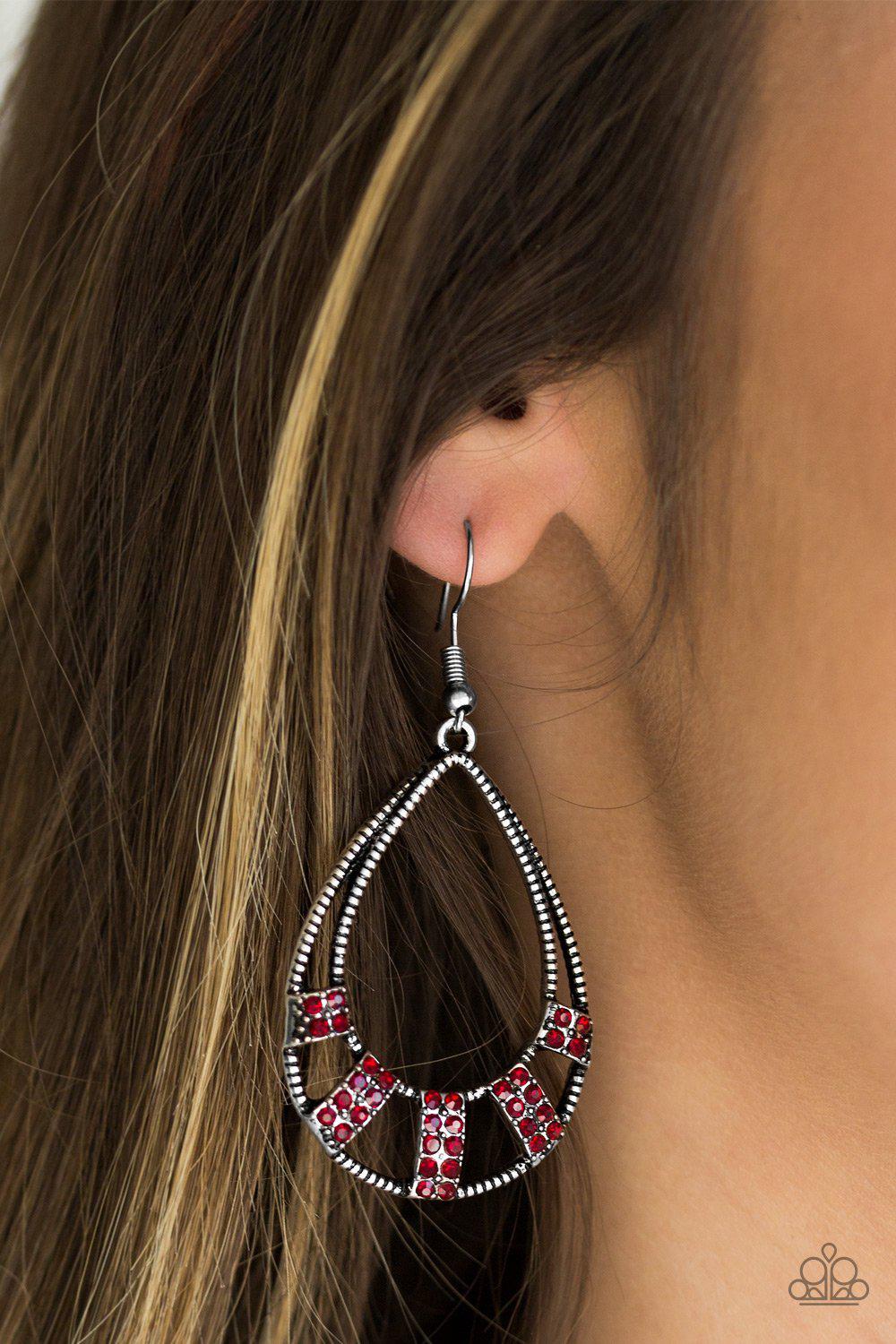 Trillion Dollar Teardrops Red Earrings - Paparazzi Accessories-CarasShop.com - $5 Jewelry by Cara Jewels