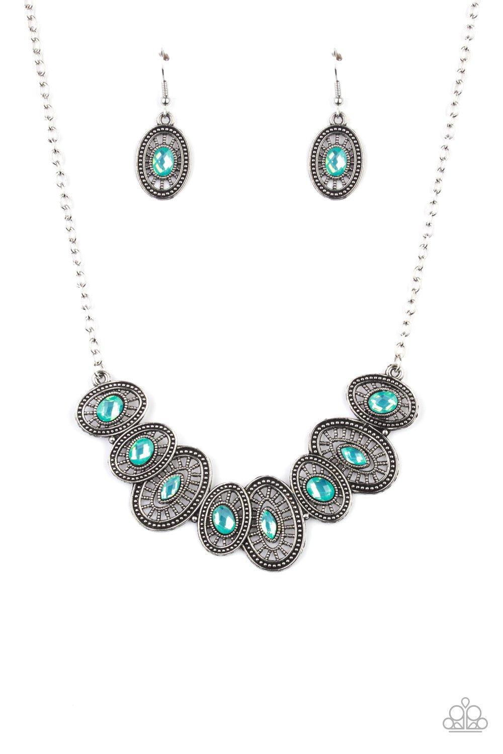 Trinket Trove Green Rhinestone Necklace - Paparazzi Accessories-CarasShop.com - $5 Jewelry by Cara Jewels