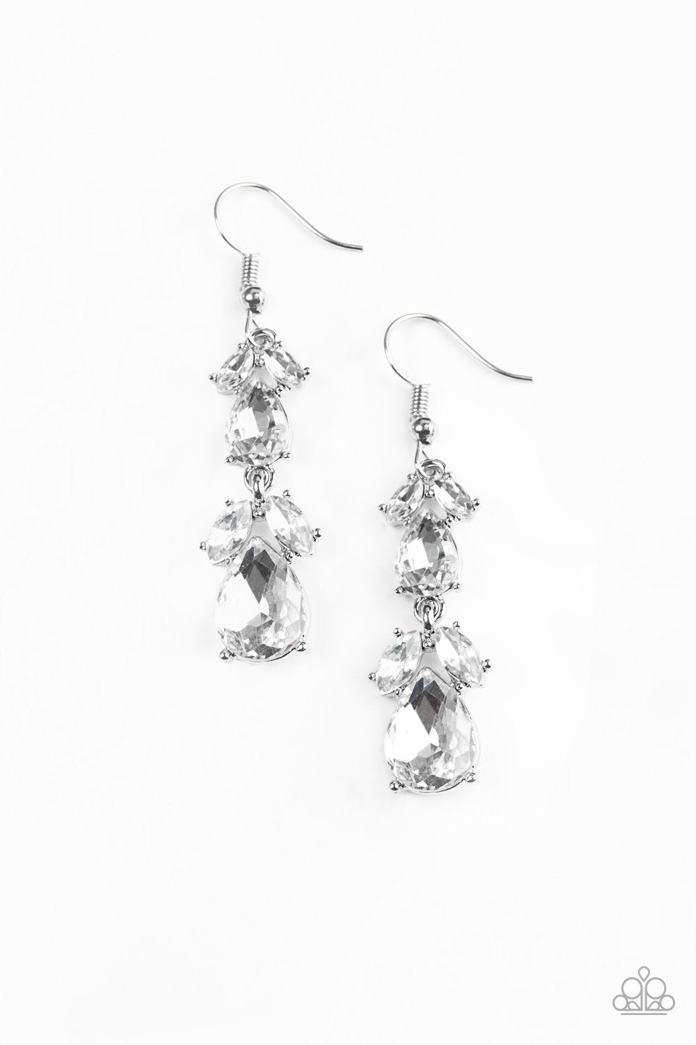 Trophy Hall White Rhinestone Earrings - Paparazzi Accessories-CarasShop.com - $5 Jewelry by Cara Jewels
