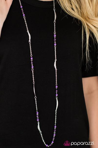 Tropical Summer Purple and Silver Necklace - Paparazzi Accessories - model -CarasShop.com - $5 Jewelry by Cara Jewels
