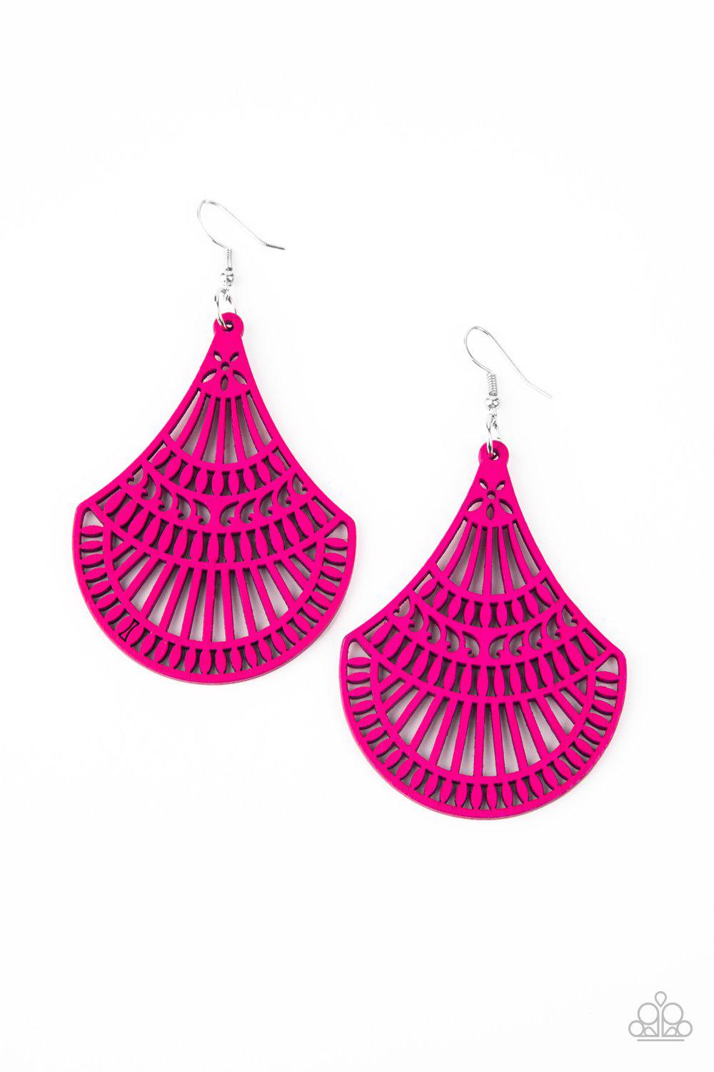 Tropical Tempest Pink Wood Earrings - Paparazzi Accessories - lightbox -CarasShop.com - $5 Jewelry by Cara Jewels