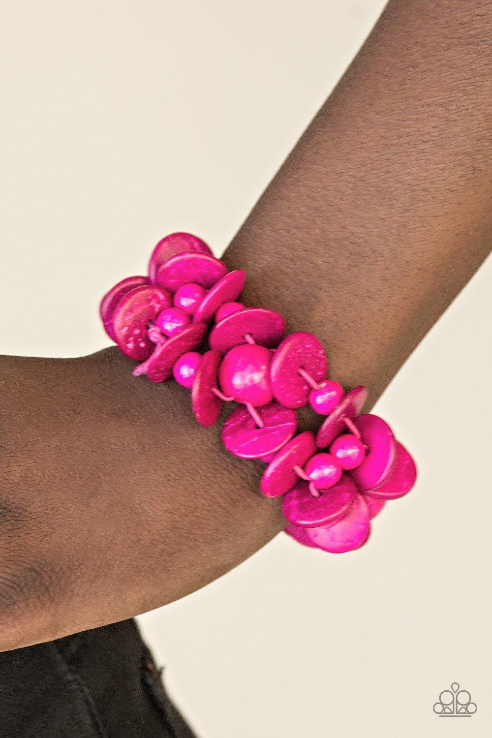 Tropical Temptress Pink Wood Bracelet - Paparazzi Accessories-CarasShop.com - $5 Jewelry by Cara Jewels