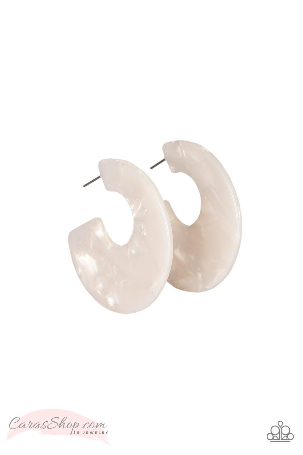 Tropically Torrid - White Acrylic Hoop Earrings - Paparazzi Accessories-CarasShop.com - $5 Jewelry by Cara Jewels