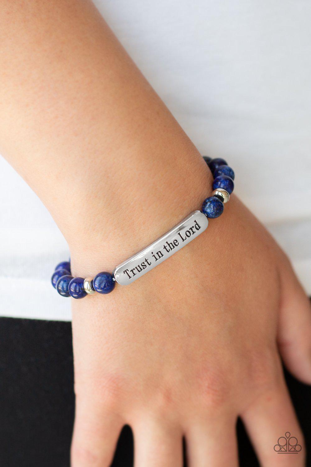 Trust Always Blue Stone Stretch Bracelet - Paparazzi Accessories-CarasShop.com - $5 Jewelry by Cara Jewels