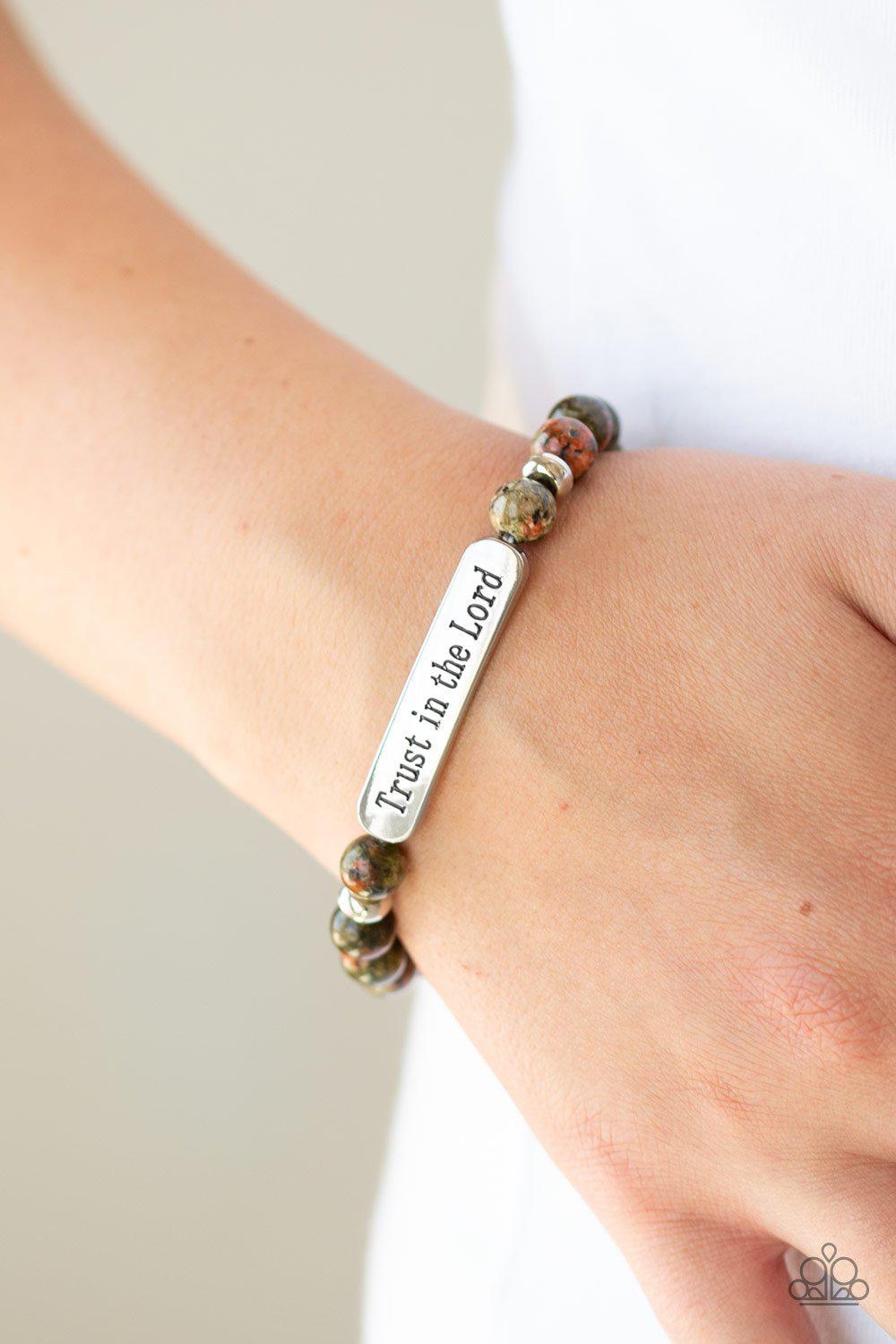 Trust Always - Multi-color Stone Stretch Word Bracelet - Paparazzi Accessories-CarasShop.com - $5 Jewelry by Cara Jewels