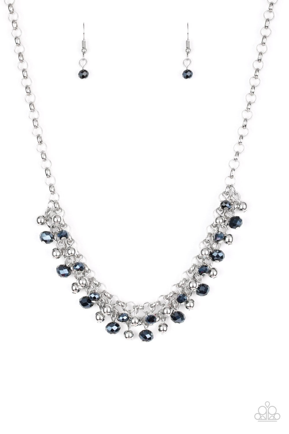 Trust Fund Baby Silver and Metallic Blue Necklace - Paparazzi Accessories-CarasShop.com - $5 Jewelry by Cara Jewels