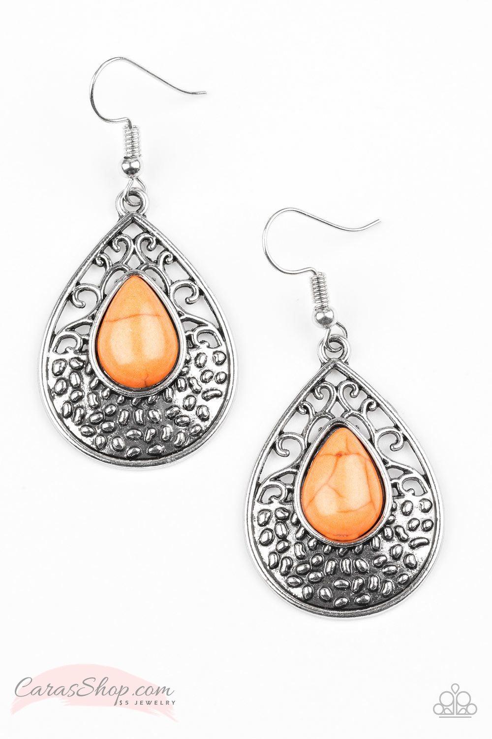 Tucson Tunes Orange Stone Earrings - Paparazzi Accessories-CarasShop.com - $5 Jewelry by Cara Jewels