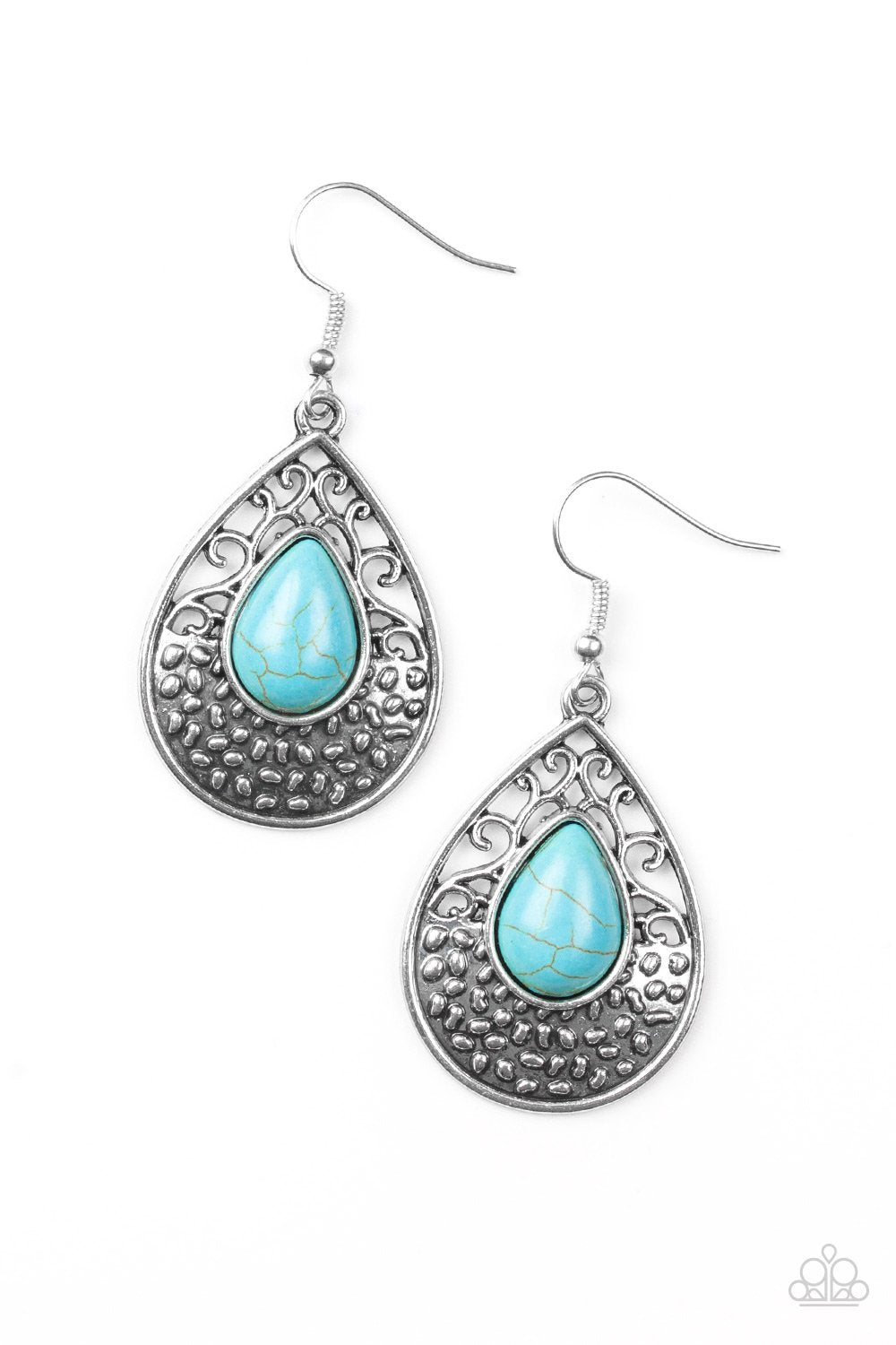 Tucson Tunes Silver and Turquoise Blue Stone Teardrop Earrings - Paparazzi Accessories-CarasShop.com - $5 Jewelry by Cara Jewels