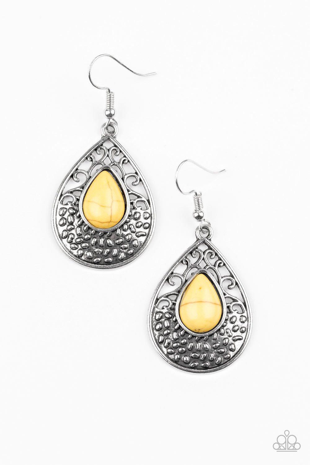 Tucson Tunes Yellow Stone Earrings - Paparazzi Accessories-CarasShop.com - $5 Jewelry by Cara Jewels