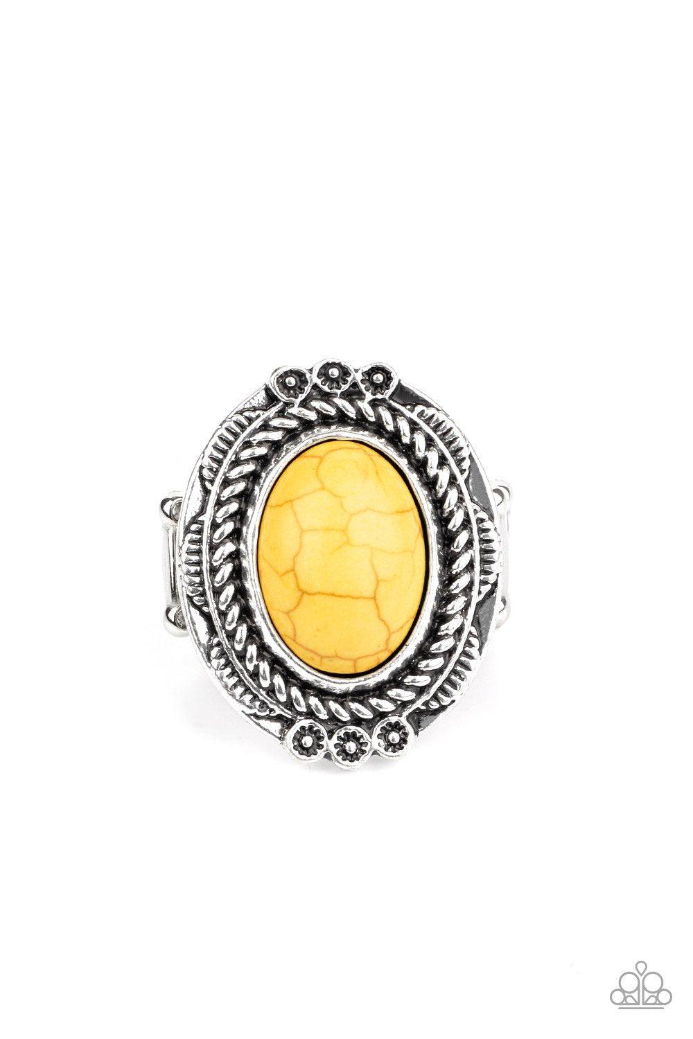 Tumblin' Tumbleweeds Yellow Stone Ring - Paparazzi Accessories - lightbox -CarasShop.com - $5 Jewelry by Cara Jewels
