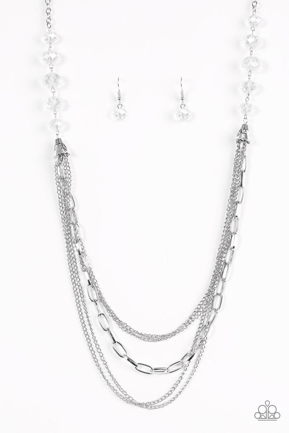 Turn It Up Town White and Silver Chain Necklace - Paparazzi Accessories-CarasShop.com - $5 Jewelry by Cara Jewels