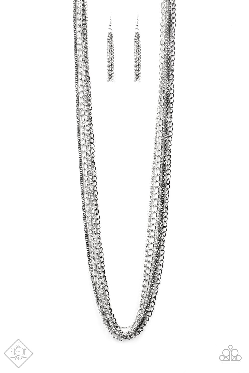 Turn Up The Mix Silver Necklace - Paparazzi Accessories-CarasShop.com - $5 Jewelry by Cara Jewels