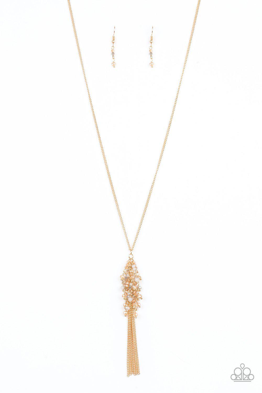 Twilight Twinkle Gold Tassel Necklace - Paparazzi Accessories-CarasShop.com - $5 Jewelry by Cara Jewels
