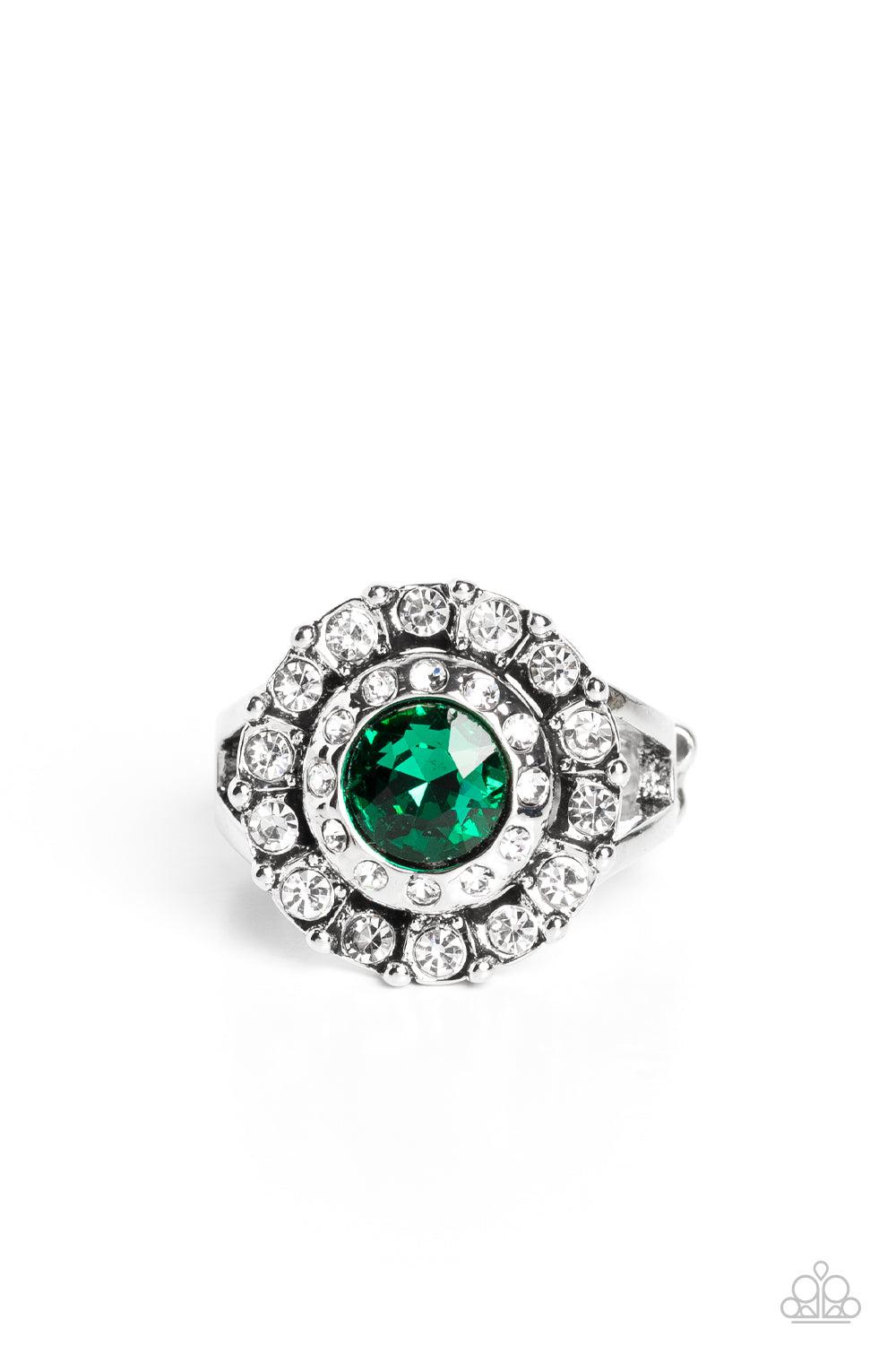 Twinkling Trance Green & White Rhinestone Ring - Paparazzi Accessories- lightbox - CarasShop.com - $5 Jewelry by Cara Jewels