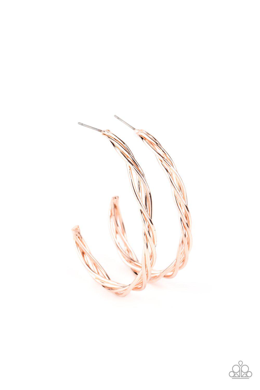 Twisted Tango Rose Gold Hoop Earrings - Paparazzi Accessories-CarasShop.com - $5 Jewelry by Cara Jewels