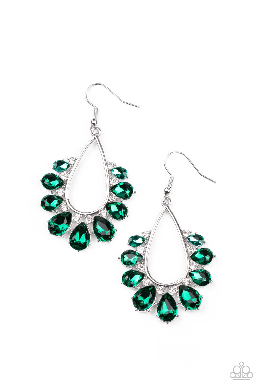 Two Can Play That Game Green Rhinestone Earrings - Paparazzi Accessories- lightbox - CarasShop.com - $5 Jewelry by Cara Jewels