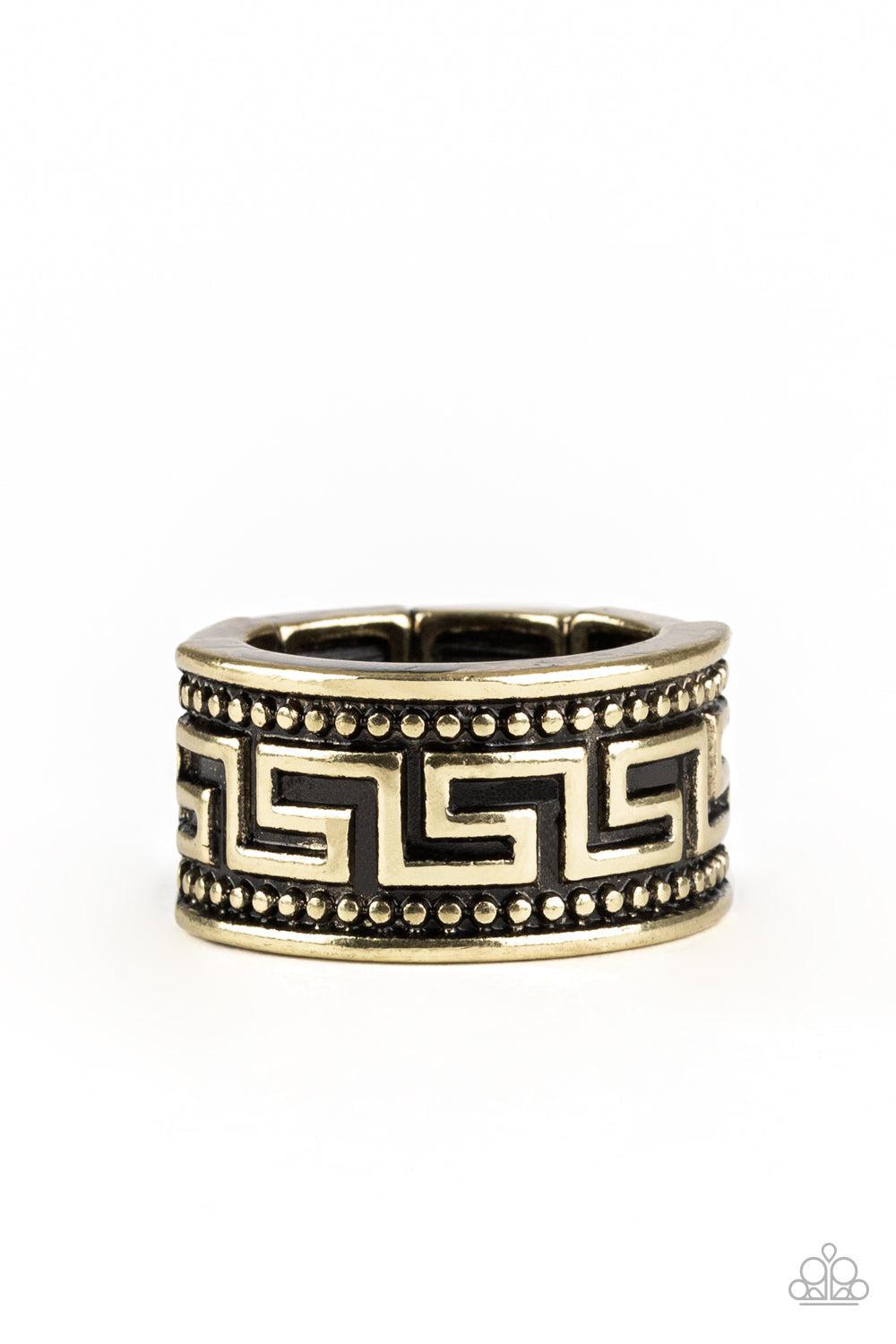 Tycoon Tribe Men's Brass Ring - Paparazzi Accessories- lightbox - CarasShop.com - $5 Jewelry by Cara Jewels