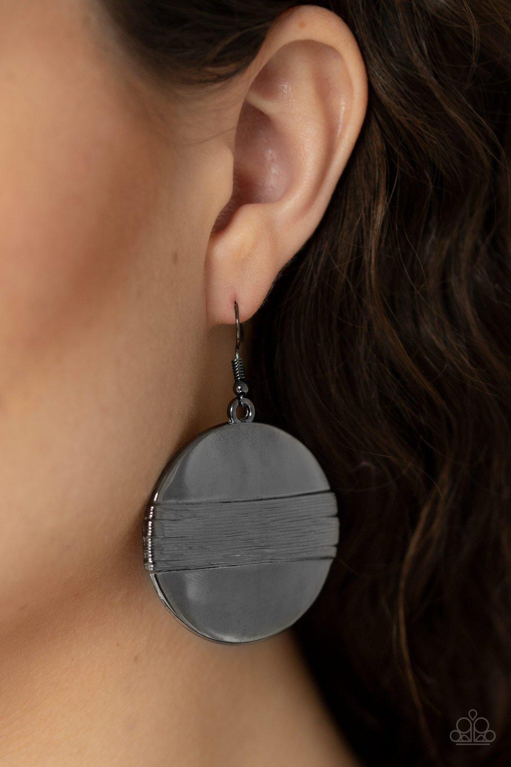 Ultra Uptown Gunmetal Black Disc Earrings - Paparazzi Accessories-CarasShop.com - $5 Jewelry by Cara Jewels