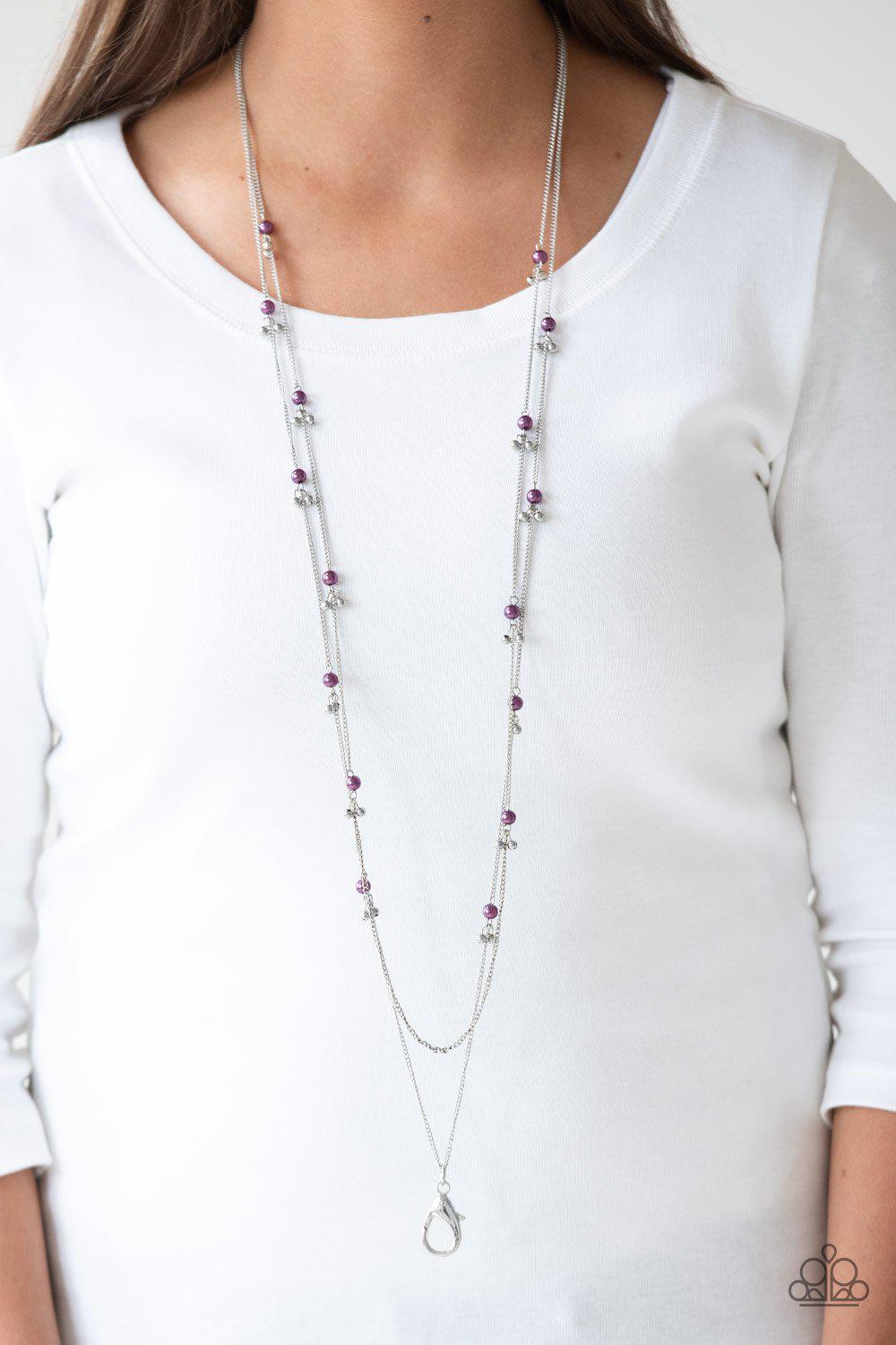 Ultrawealthy Purple and Silver Lanyard Necklace - Paparazzi Accessories - model -CarasShop.com - $5 Jewelry by Cara Jewels