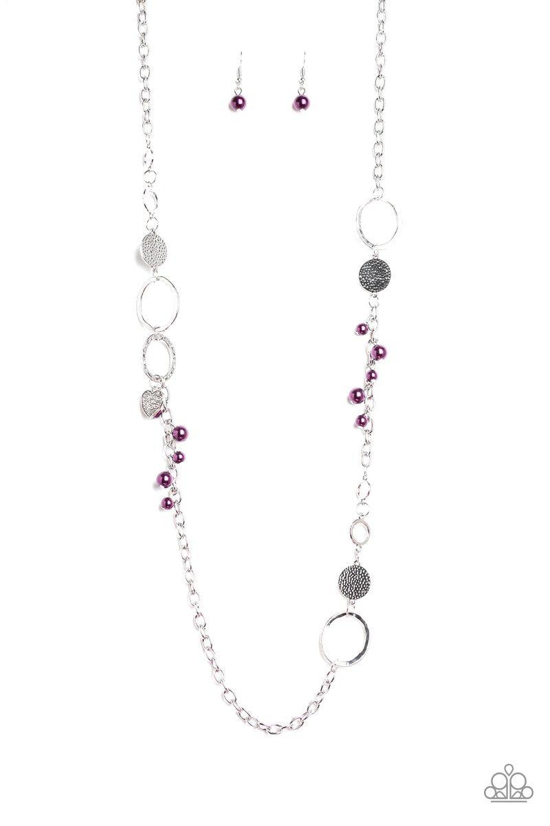 Unapologetic Flirt Silver and Metallic Purple Bead Necklace - Paparazzi Accessories-CarasShop.com - $5 Jewelry by Cara Jewels