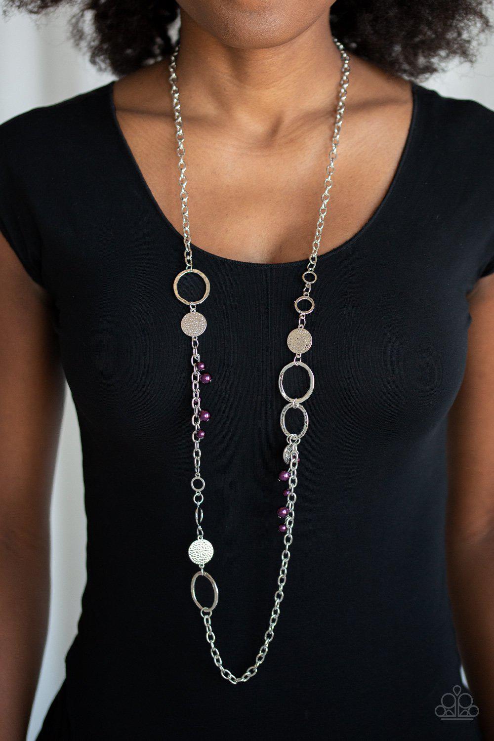 Unapologetic Flirt Silver and Metallic Purple Bead Necklace - Paparazzi Accessories-CarasShop.com - $5 Jewelry by Cara Jewels