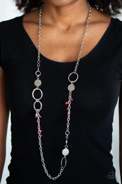 Unapologetic Flirt Silver and Metallic Red Bead Necklace - Paparazzi Accessories-CarasShop.com - $5 Jewelry by Cara Jewels